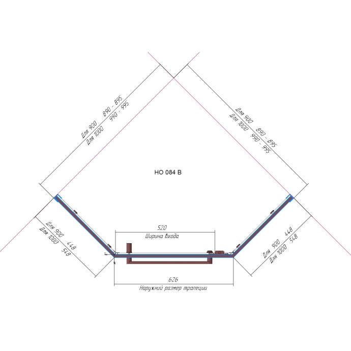 Душевой уголок  90*90*195 RGW HO-084-W Трапеция/Белый/Сатинат/8 мм (2 уп.) 350608499-25 - 4