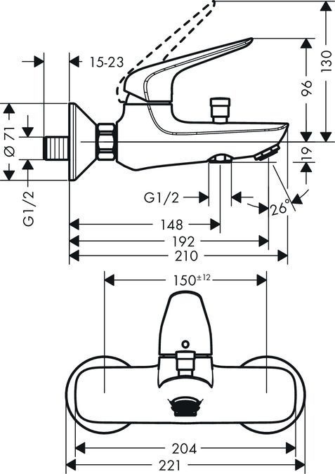 Смеситель Hansgrohe Novus 71040000 для ванны с душем - 2