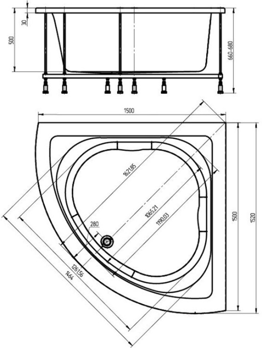 Акриловая ванна 150x150 см Aquatek Юпитер UPT150-0000026, белый - 1