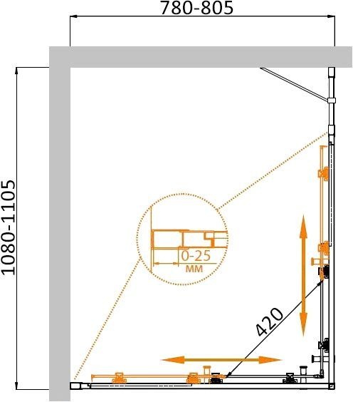 Душевой уголок Cezares Molveno AH 21 80+30 P Cr MOLVENO-AH-21-80+30-P-Cr - 3