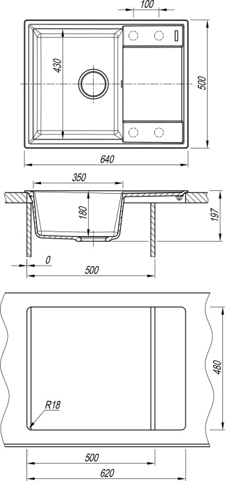 Мойка Flortek Консул 640, грей FSm  23.020.C0640.305 - 1