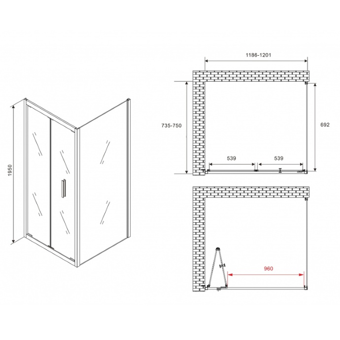 Душевой уголок Abber Sonnenstrand 120x75 профиль черный стекло прозрачное AG07120B-S75B - 4