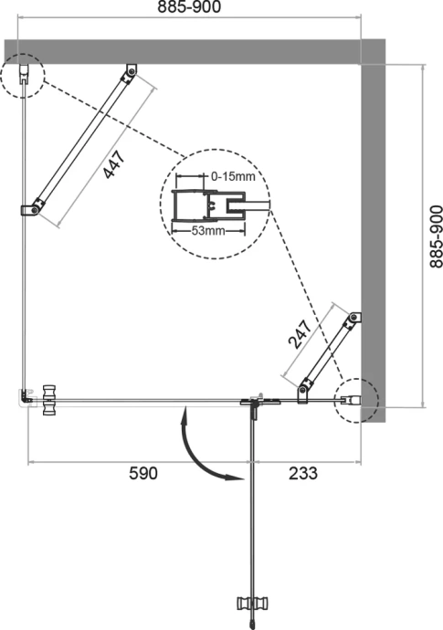 Душевой уголок BelBagno Kraft 90х90 хром  KRAFT-A-12-90-C-Cr-R - 8