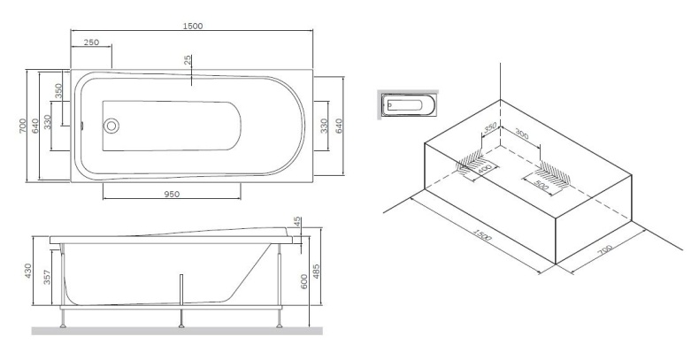 Каркас для ванны AM.PM Like 150x70 W80A-150-070W-R - 2