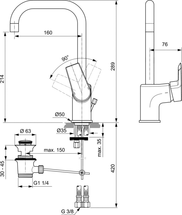 Смеситель для раковины  Ideal Standard Tesi хром A6571AA - 2