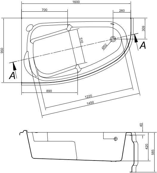 Акриловая ванна Cersanit Joanna 160 L ультра белый 63338 - 10