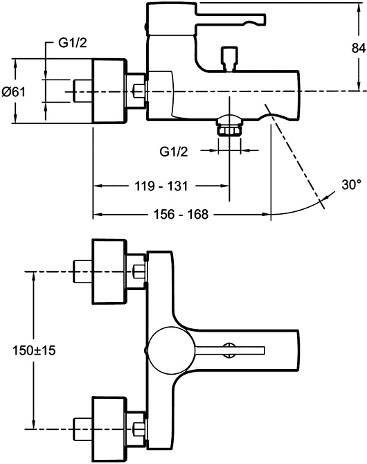 Смеситель Jacob Delafon Cuff E45532-CP для ванны с душем - 1