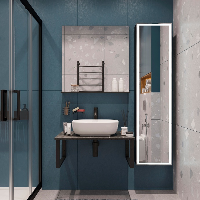 Столешница с раковиной DIWO Элиста 80 чёрный мрамор, с раковиной Moduo 50 Square 555123 - 1