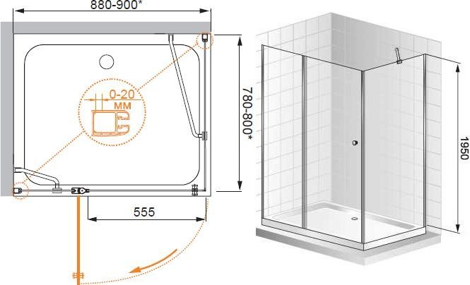 Душевой уголок Cezares ELENA 90x80 см  ELENA-W-AH-1-90/80-P-Cr-L - 6