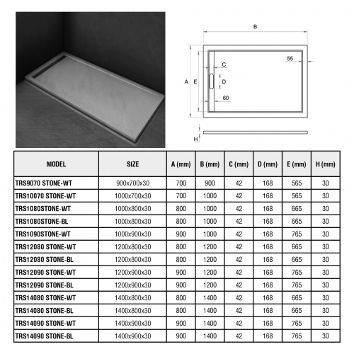 Душевой поддон с сифоном WeltWasser WW TRS 10090 STONE-WT 100х90 белый  10000004372 - 1