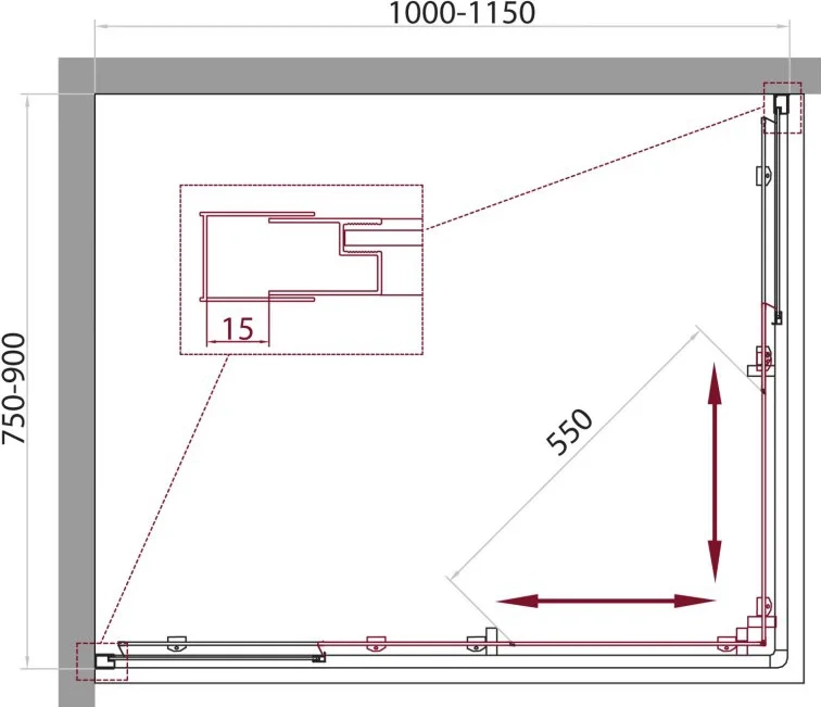 Душевой уголок BelBagno Unique 115x90 профиль хром стекло матовое UNIQUE-AH-2-100/115-75/90-M-Cr - 1