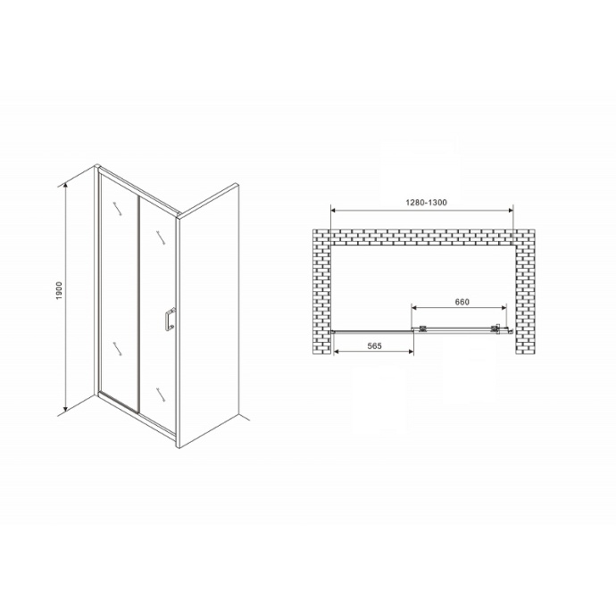 Душевая дверь Abber Schwarzer Diamant 130 черная стекло прозрачное AG30130B5 - 1