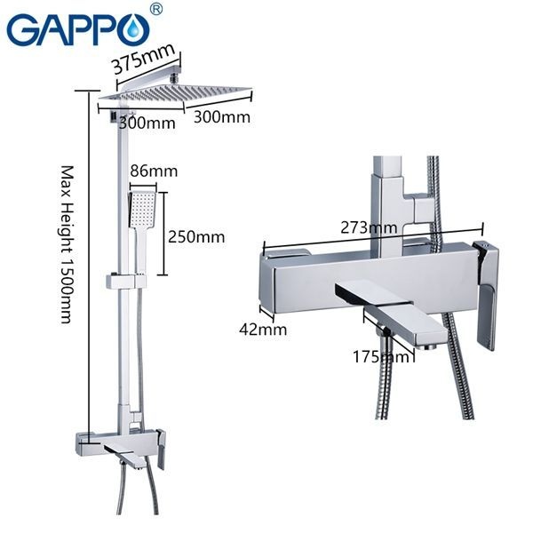 Душевая система Gappo, излив является переключателем на лейку хром G2418 - 8