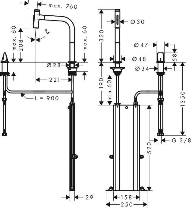 Кухонный смеситель Hansgrohe Metris Select M71 на 2 отверстия, однорычажный, 200, с вытяжным душем, 2jet, sBox, под сталь 73818800 - 1