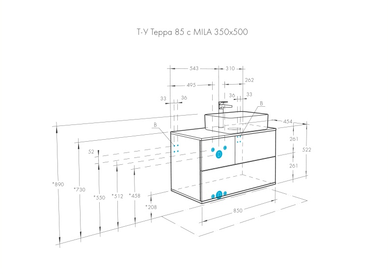 Тумба с раковиной Mila 50 Aquaton Терра 85 светлое дерево-серый 1A2472K1TEKA0 - 8