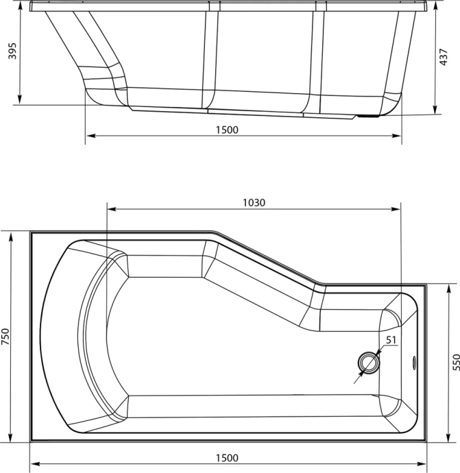 Акриловая ванна Marka One Convey R 150x75 4604613323486 - 3