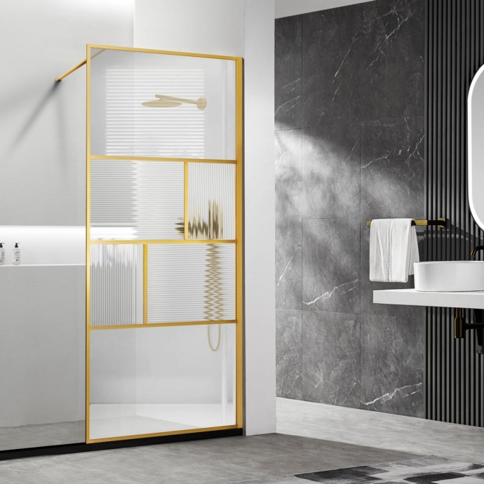 Душевая перегородка Vincea Walk-In 80х200 профиль брашированное золото стекло рифленое  VSW-1HC800CFBG - 0