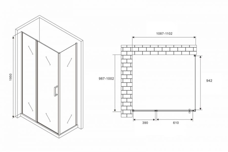 Душевой уголок ABBER Sonnenstrand 110х100 профиль черный  AG04110BS-S100B - 3