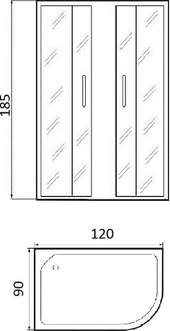 Душевое ограждение без поддона River Don XL 120/90/24 MT L/R  10000003376 - 3