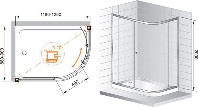 Душевой уголок Cezares Anima W RH 1 120/90 P Cr 120Х90 ANIMA-W-RH-1-120/90-P-Cr - 5