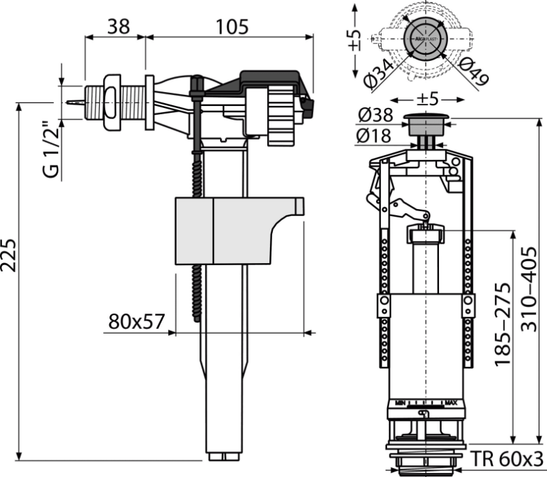 Наливной механизм AlcaPlast  (SA2000K 1/2) SA2000K 1/2