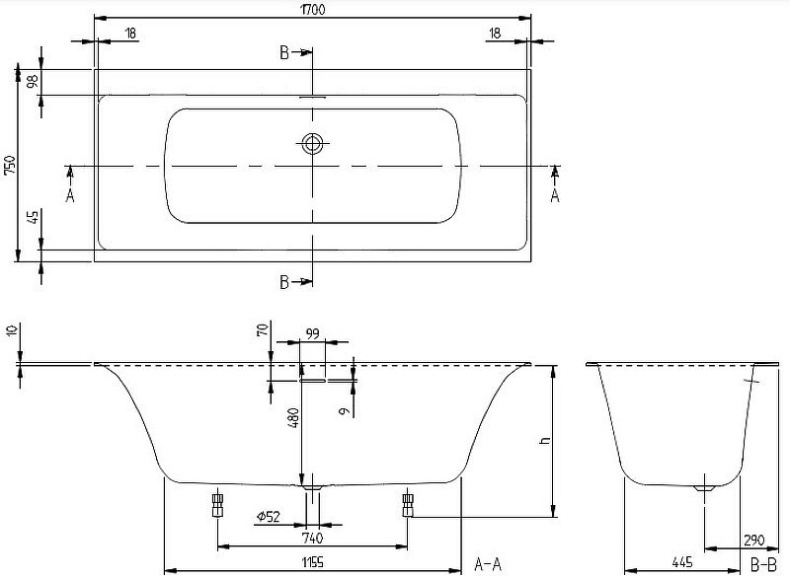 Квариловая ванна Villeroy&Boch Subway 3.0 170х75 белый  UBQ170SBW2DV-01 - 4