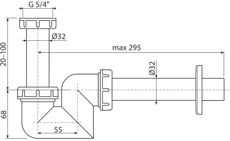 Сифон для умывальника и биде, пластик Ø32 A45F-DN32 - 1