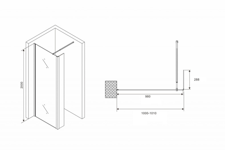 Душевая перегородка ABBER Immer Offen 100 профиль черный  AG66100B - 3