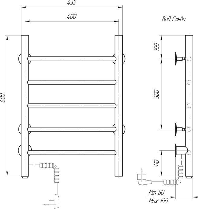 Полотенцесушитель электрический Domoterm Классик DMT 109-5 60х40, L, черный матовый DMT 109-5 40x60 ЧРН EKL - 3