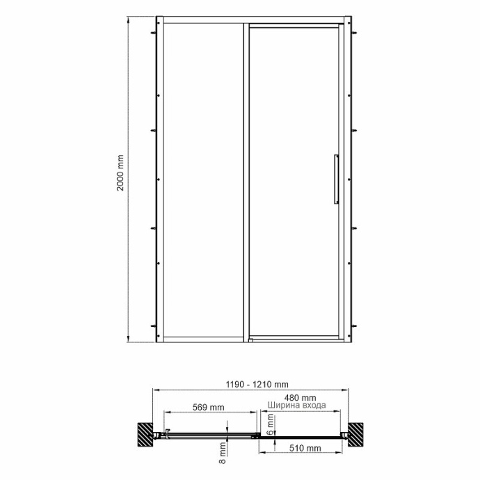 Душевая дверь в нишу Wasserkraft Lopau 120х200 L профиль хром стекло прозрачное 32S05L - 2