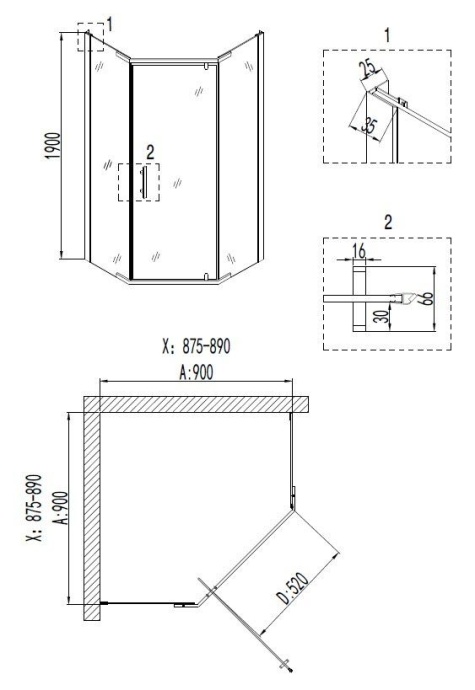 Душевой уголок Niagara Nova NG-6605-08 90x90, пятиугольный 66050811 - 2