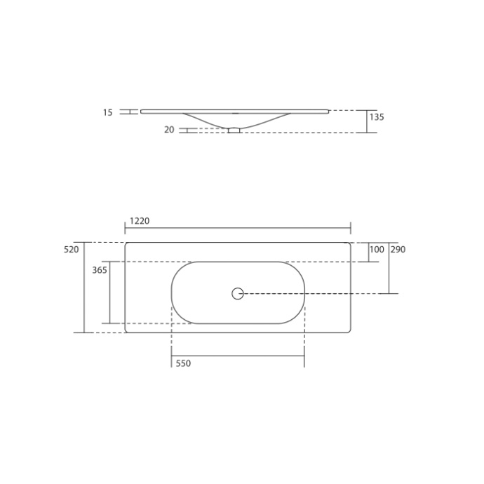 KERASAN SHAPE Раковина 1220х520 мм., встраиваемая, с 1 отверстием для смесителя, цвет белый глянцевый 548001*1 - 1