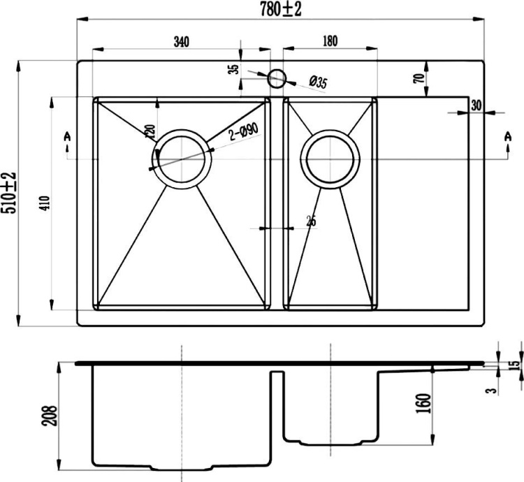 Мойка кухонная Zorg Inox PVD 5178-2-L grafit - 1