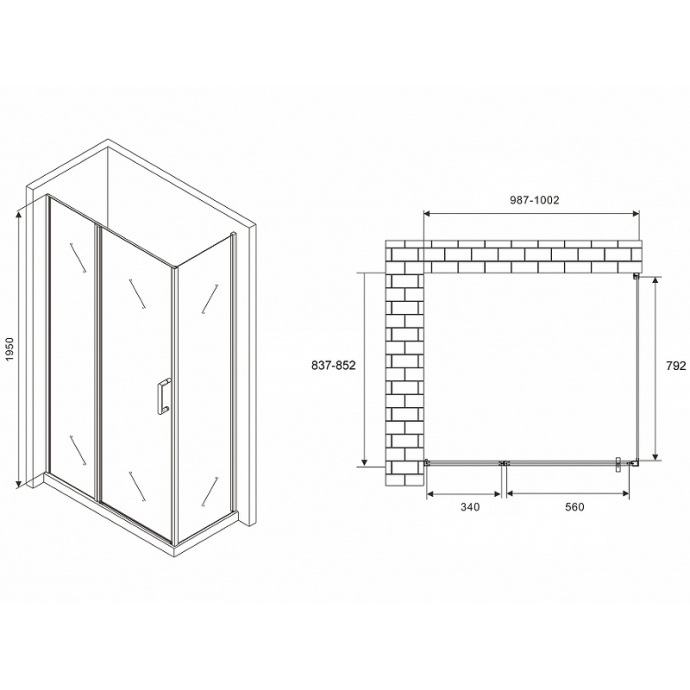 Душевой уголок Abber Sonnenstrand 100х85 черный стекло прозрачное AG04100BS-S85B - 1