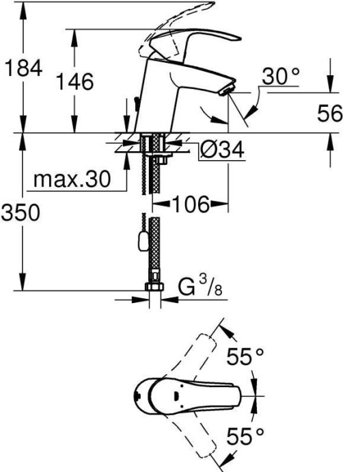 Смеситель Grohe Eurosmart New 33188002 для раковины - 2