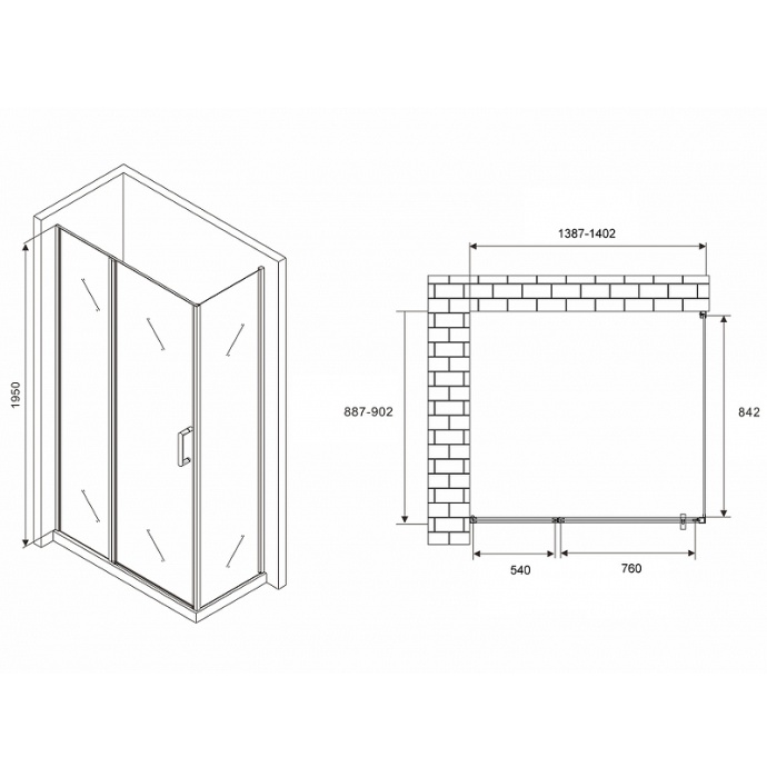 Душевой уголок Abber Sonnenstrand 140х90 хром стекло прозрачное AG04140S-S90 - 1