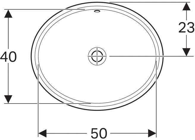 500.752.01.2 VariForm Раковина с установкой под столешницу овальной формы, Т1=50х40 см, без отв. под смеситель, с отв. перелива - 1