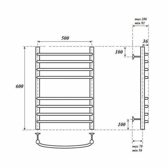 Полотенцесушитель водяной Point Альфа 50х60 хром PN05156S - 1